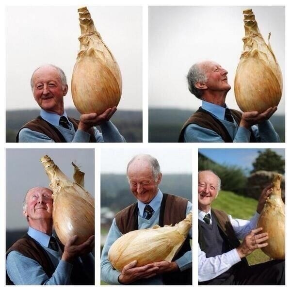 happy man with giant onion